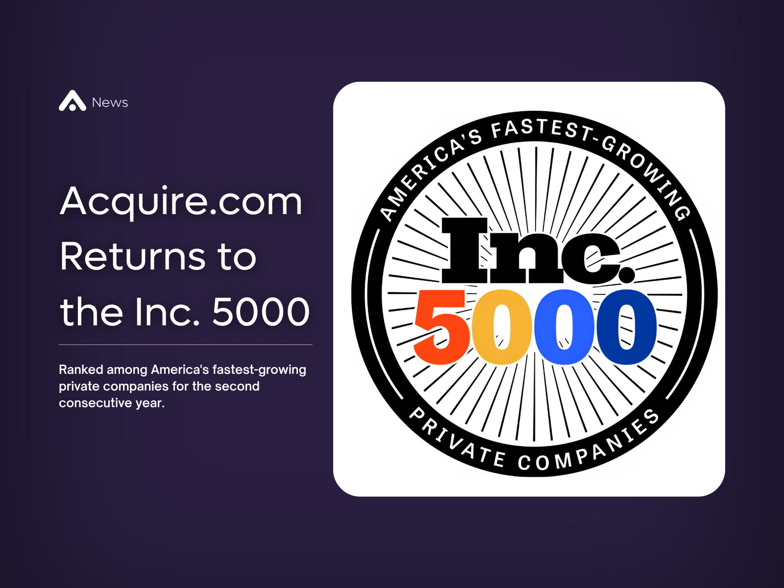 Acquire.com returns to the Inc. 5000 in 2026 Acquire.com 2026 Inc. 5000 – Acquire.com Blog